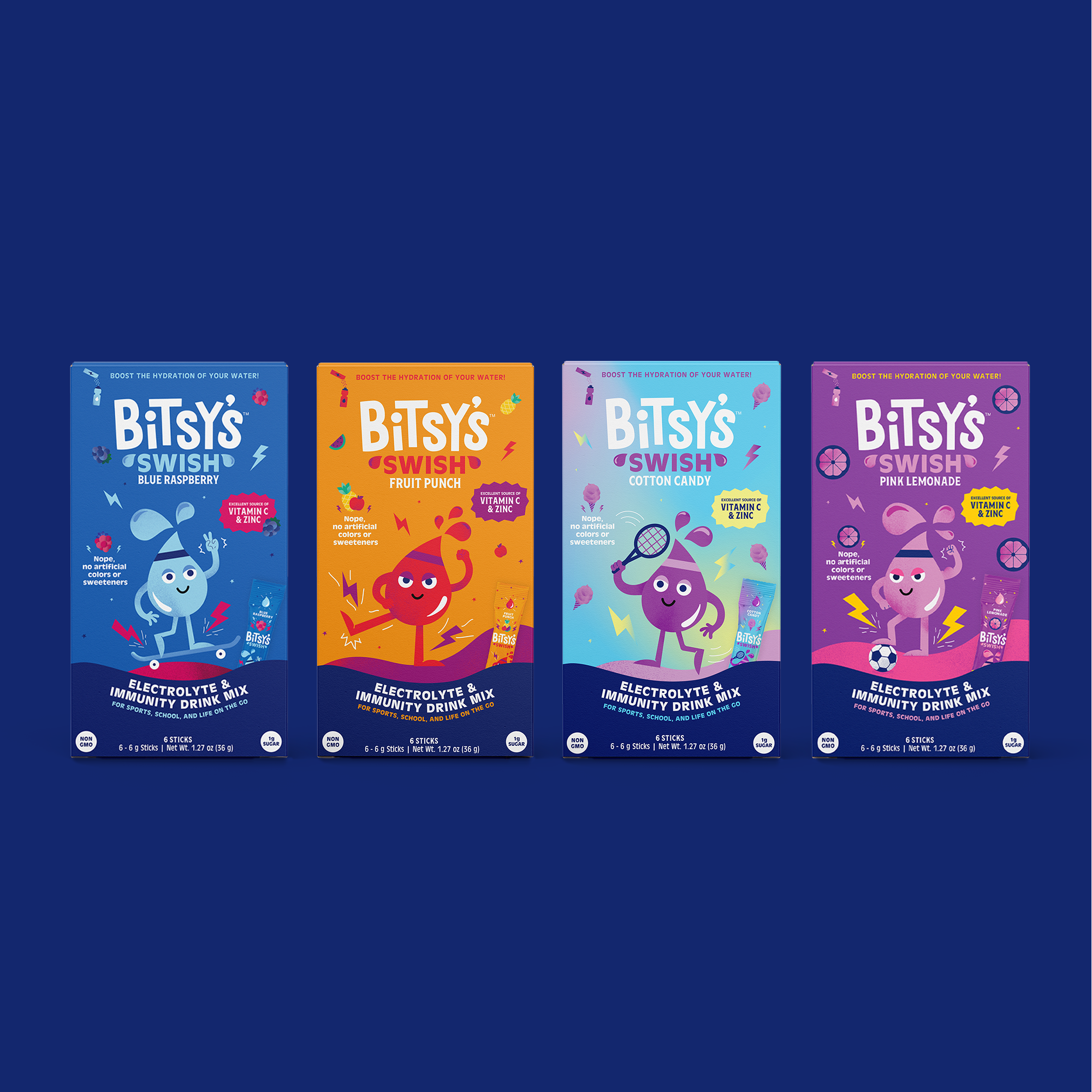 Bitsy's Swish Cotton Candy Electrolyte and Immunity Sports Drink Mix for Kids, Vitamin C and Zinc Hydration Powder, 6 Packets - image 7 of 7