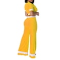 thumbnail image 4 of XFLWAM Women's Sexy Ribbed Two Piece Outfit Short Sleeve V Neck Crop Top High Waisted Wide Leg Long Pants Tracksuits Yellow S, 4 of 6