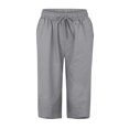 thumbnail image 4 of Womens Athletic Capris Casual Active Running Gym Pants High Waist Drawstring Cotton Linen Capri Pants with Pockets, 4 of 5