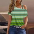 thumbnail image 3 of Scyoekwg Womens Short Sleeve Blouses Slant Shoulder Camisole Tops Lightweight Loose Trendy Shirts Stripe Print Blouses (Green,XXL), 3 of 5