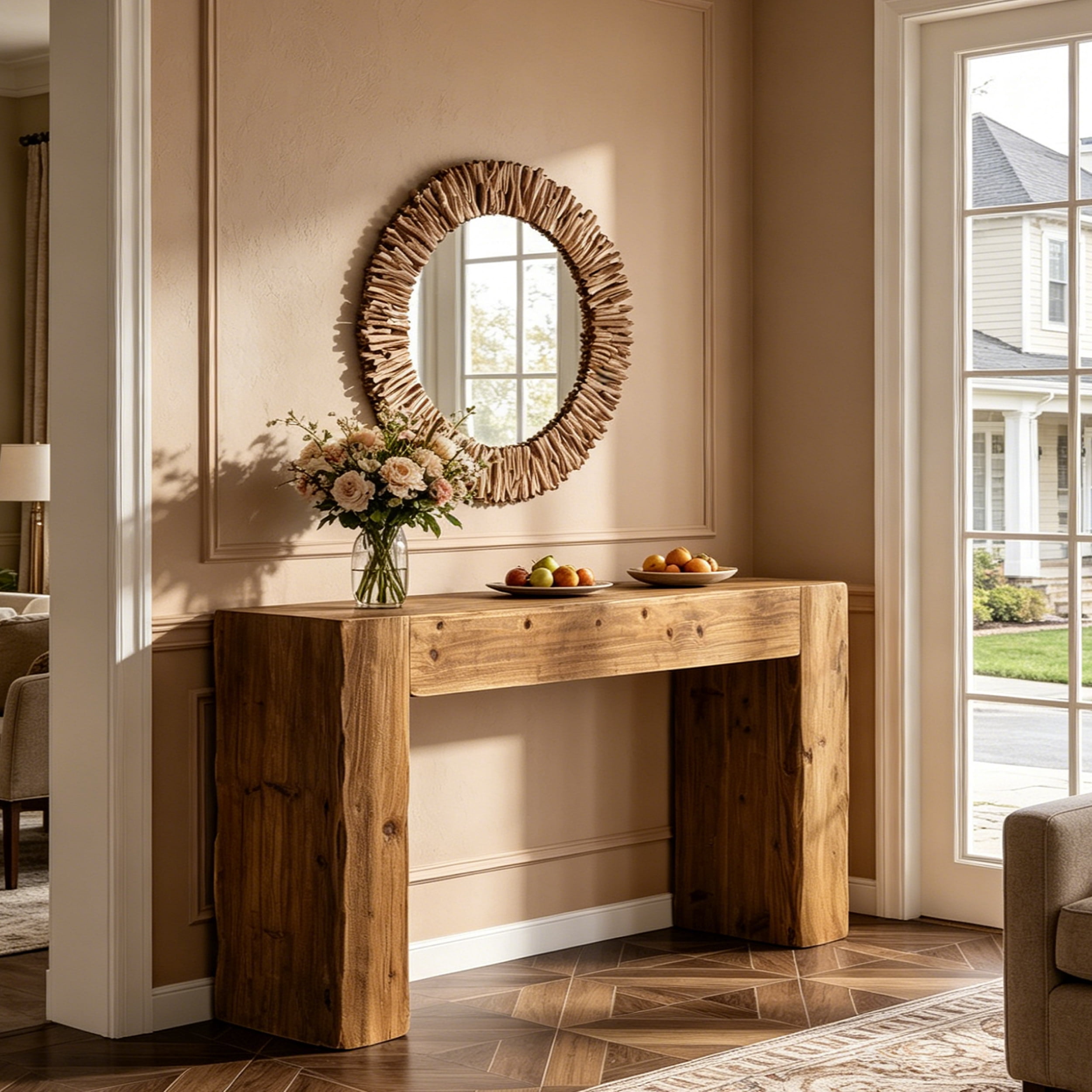 Fnova 63" Console Table, Wood Farmhouse Entryway Table, Long Narrow Accent Table for Living Room, Entrance, Hallway, Foyer, Brown