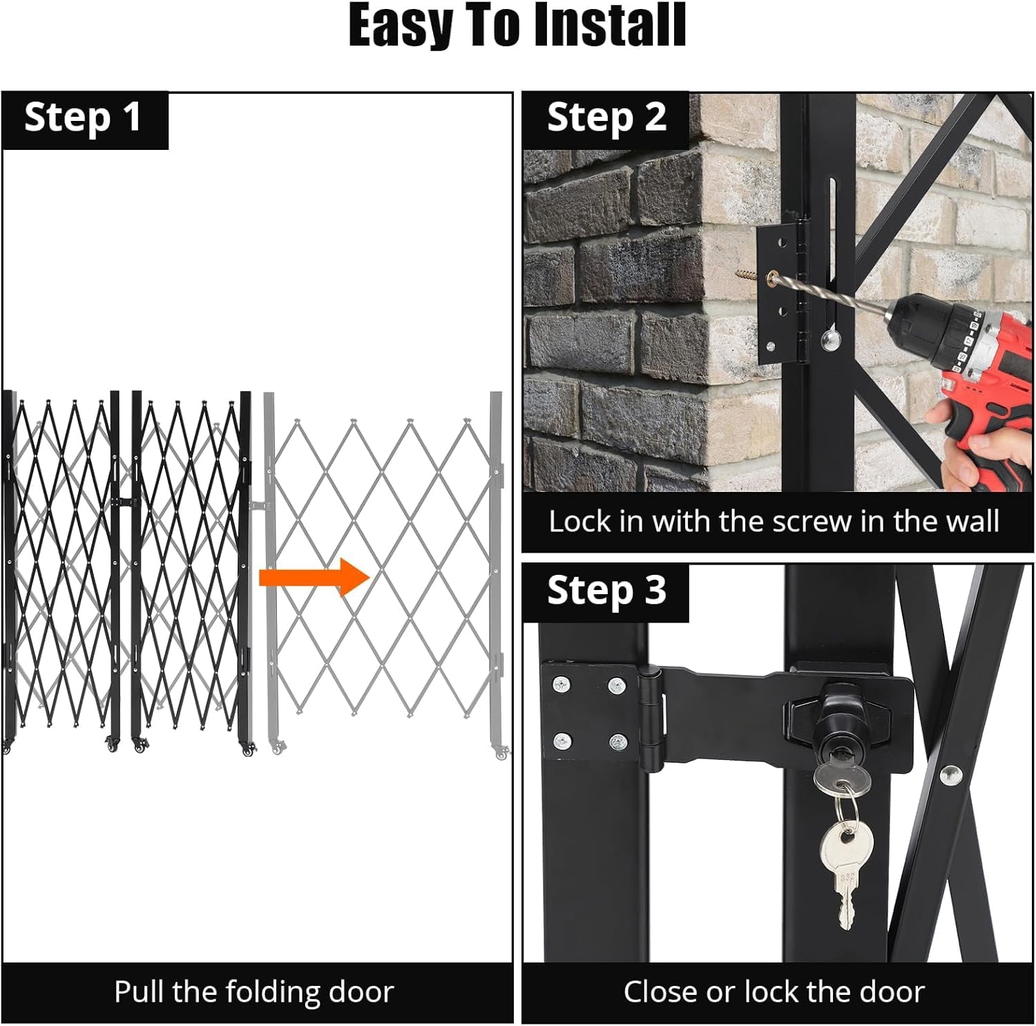 Towallmark Folding Driveway Gate – 61" x 122" Metal Barrier with Casters and Key Lock