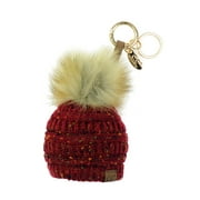 NYFASHION101® Pom Pom Beanie Key Chain Key Ring Handbag Tote Accessory - Confetti Burgundy