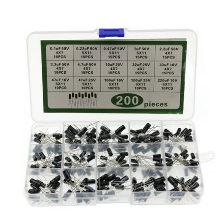 

ELENXS 200PCS/Box Aluminum Electrolytic Capacitor 0.1uF-220uF Assorted Kit Condenser Manual Professional Replacement Capacitance