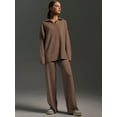thumbnail image 6 of Women'S 2 Piece Outfits Sweater Set Wide Leg Pants V-Neck Sweatsuit Loungewear Brown M, 6 of 8