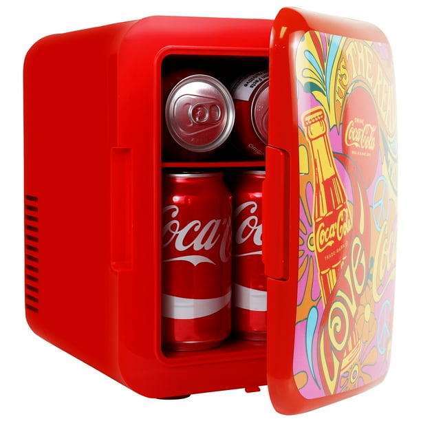 CocaCola Peace 1971 Series Portable 6 Can Thermoelectric Mini Fridge Cooler/Warmer, 4 L/4.2