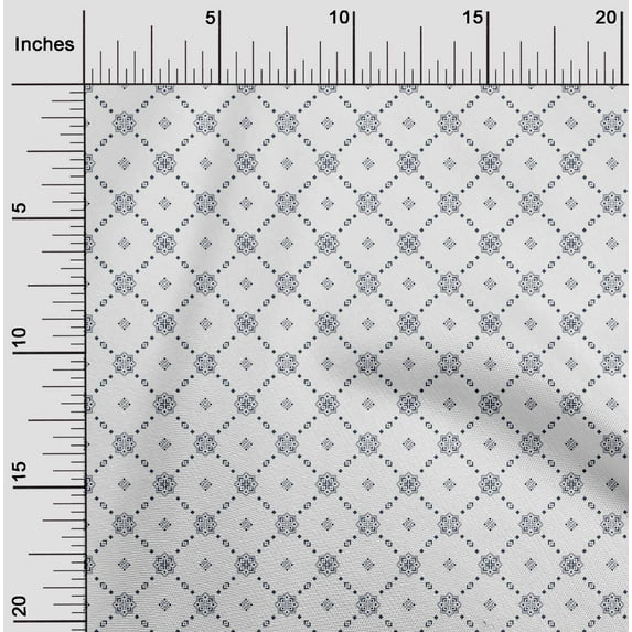 oneOone Cotton Poplin Indigo Blue Fabric Square & Check Geometric Sewing Material Print Fabric by The Yard 56 Inch Wide