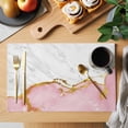 thumbnail image 2 of Pink Gold Marble Placemats Set of 4, Modern Abstract Marble Crack Texture Placemats for Dining Table, Place Mats for Kitchen Tabletop, Waterproof Wipeable Dining Table Mats Set, 2 of 9