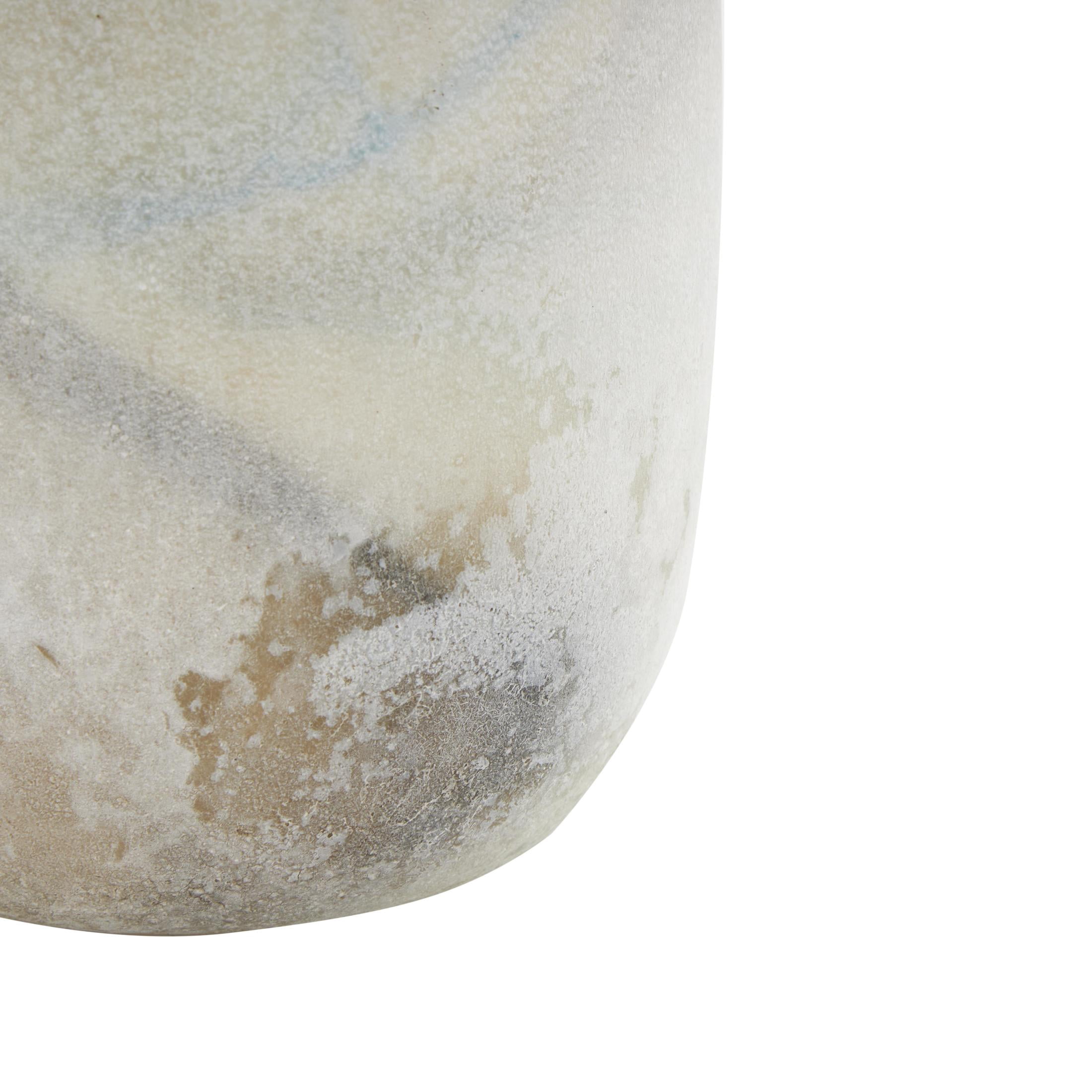 DecMode 10" Distressed Cream Glass Vase with Blue and Tan Texturing