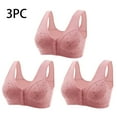 thumbnail image 2 of CFLVAEK Daisy Bras for Senior Women Plus Size Front Closure Wireless Everyday Bra Comfortable Full Figure Push Up Sleep Bras for Large Breasts 3 Pack Pink XXXXXXL, 2 of 7