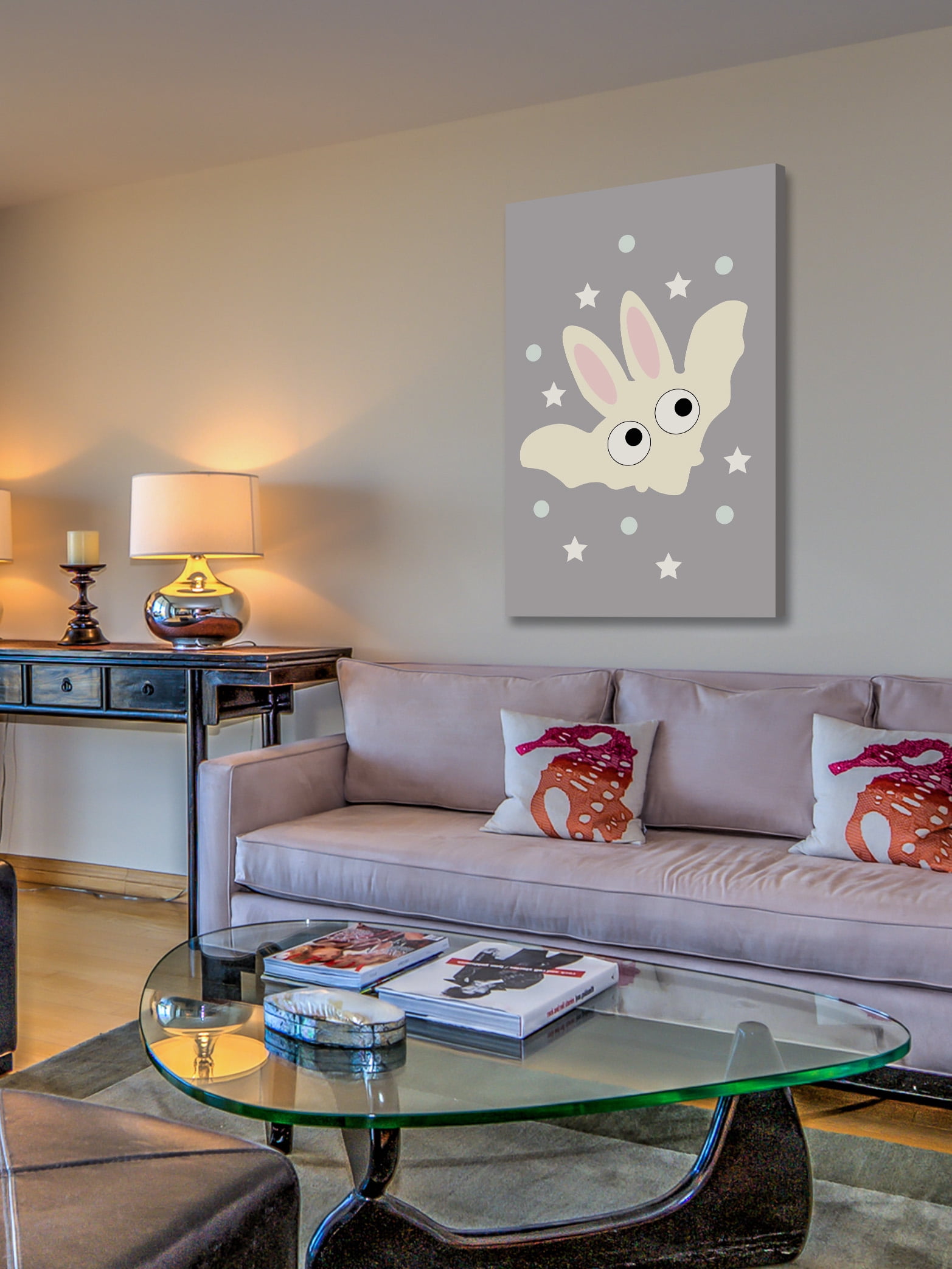 "Yellow Bunny Bat" Painting Print on Wrapped Canvas