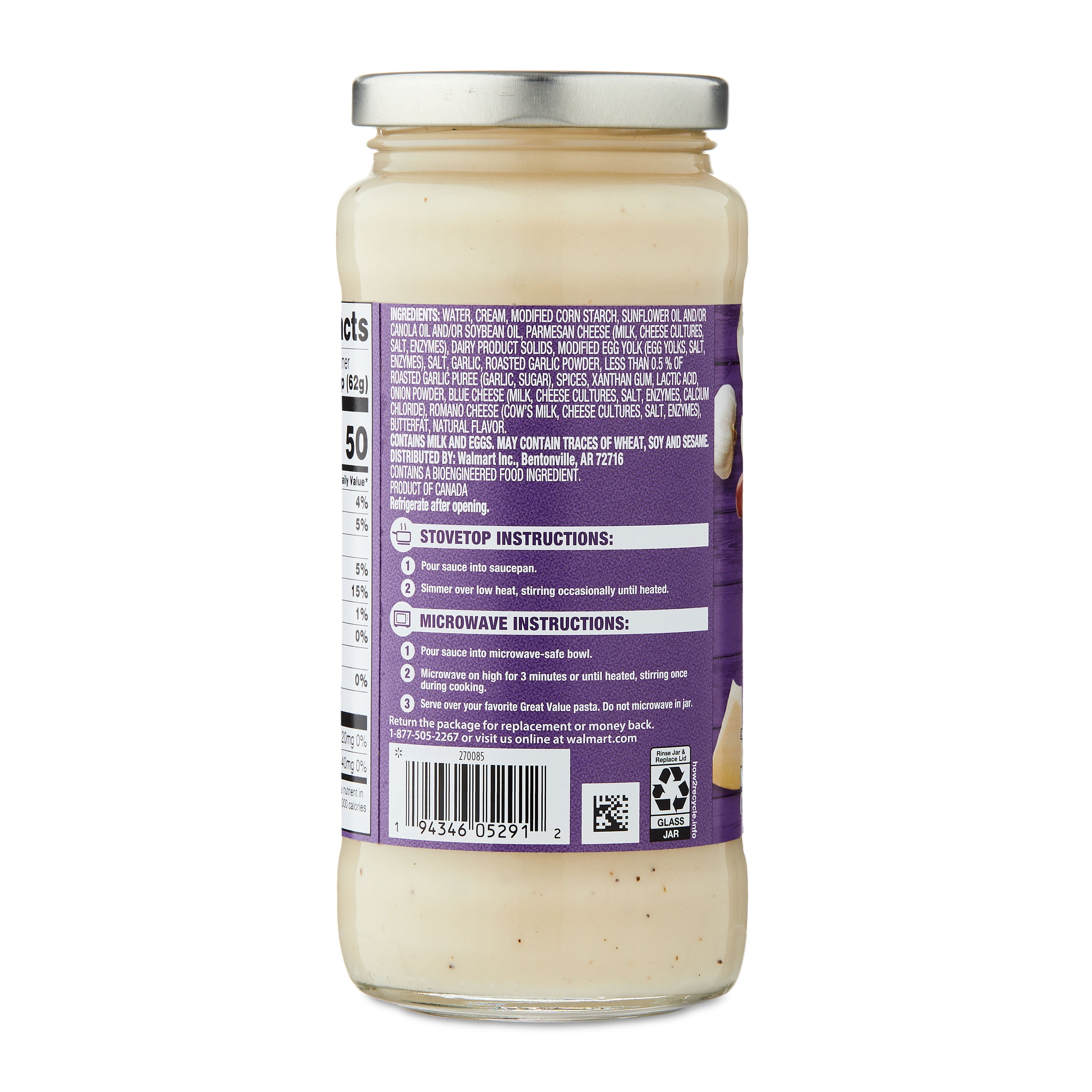 (12 pack) Great Value Roasted Garlic Alfredo Pasta Sauce, 16 oz