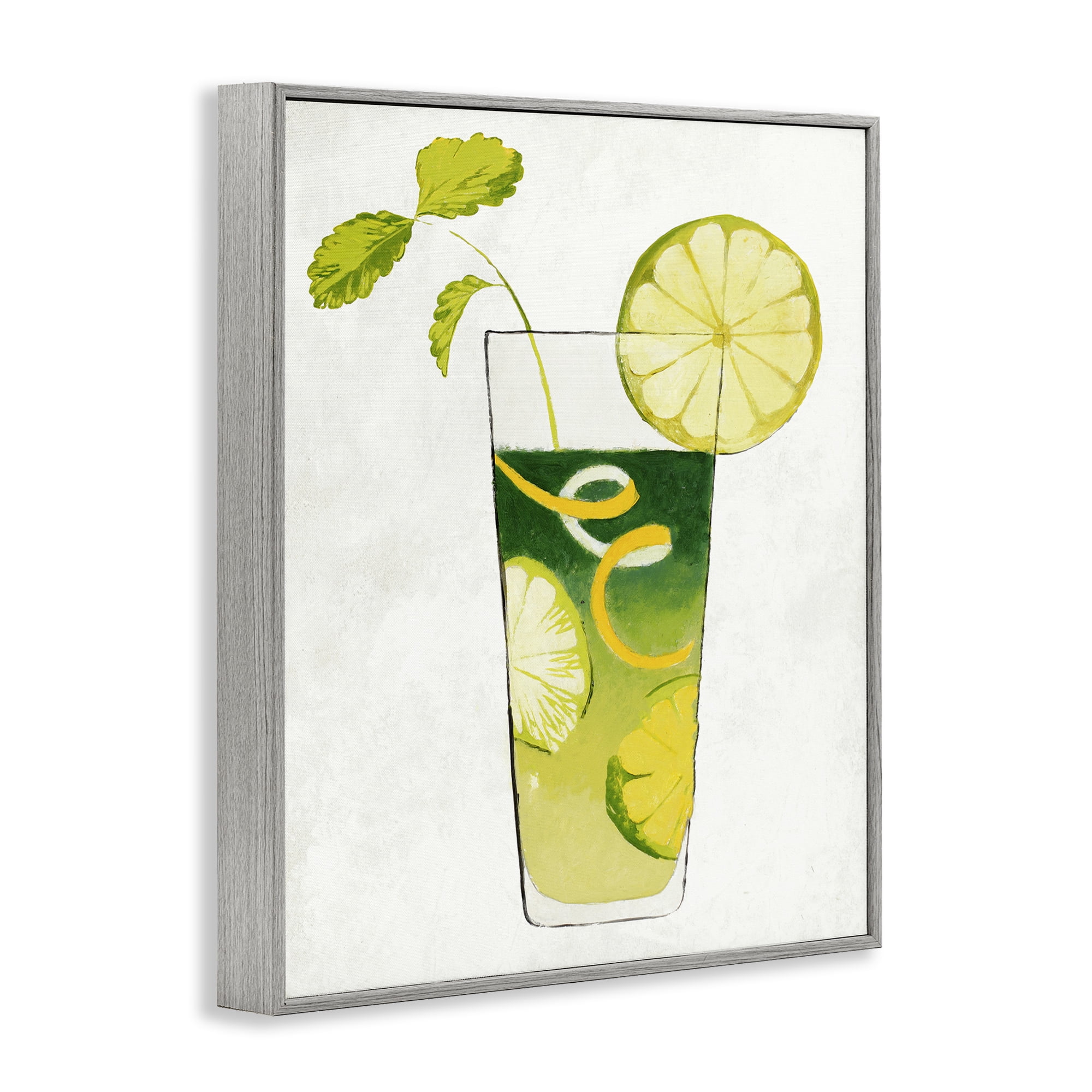 Stupell Industries Summer Cocktail Lime Mint Gray Framed Giclee Art, design by Lorenzo Collective