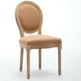 thumbnail image 3 of French Style Dining Chairs Set of 2 - Solid Wood Frame with Linen Upholstery, Antique Finish, Tan, 3 of 17