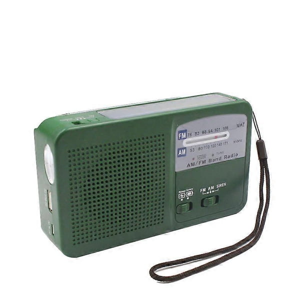 Emergency Radio With Solar And Hand Crank Self Powered, Battery Usb Recharging Fm/am Radio Led FlasGREEN