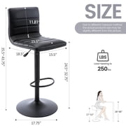 Bar Stools Set of 2, 360° Swivel Modern Square Bar Stool with Back, PU Leather Adjustable Height BarStools for Kitchen Dining Cafe, Black