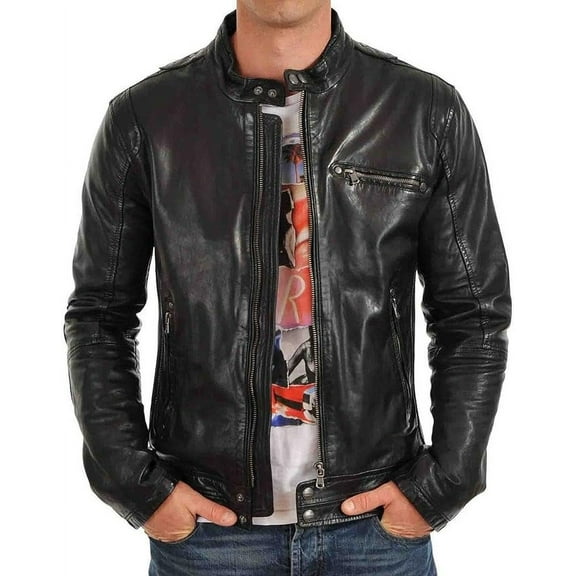 New Men Quilted Leather Jacket 100% Genuine Soft Lambskin Biker Bomber A128