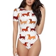 thumbnail image 1 of Fotbe Dachshund Walking Body de Mujer con Cuello Redondo y Mangas Cortas, Sin Mangas Ajustado, Suave, Cómodo y Básico-Small, 1 of 7
