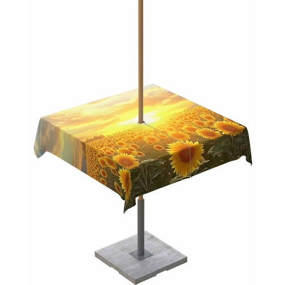 Hokiten Outdoor Tablecloths with Umbrella Hole & Zipper, Yellow Sunflowers 54x54 Inch Square Tablecloths, Farmhouse Botanical Floral Sunset Waterproof Table Cloth, Patio/Pool/Picnic Table Covers