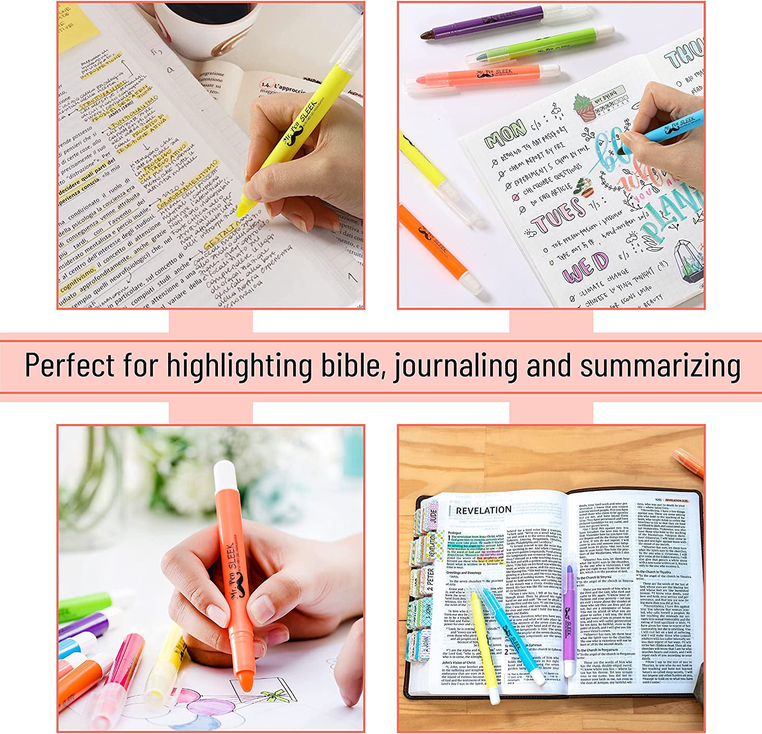 Bible Highlighters Assorted Colors Mr Pen No Bleed Gel Highlighter Pack of 8 