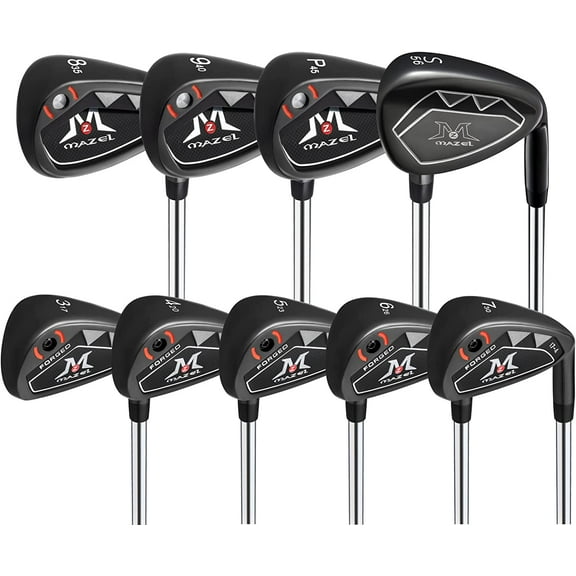 MAZEL Men Golf Iron Set (9PCS) or 1,2,3,4,5,6,7,8,9,Pitching Wedge,Sand Wedge with Steel Shafts for Right Handed Golfers