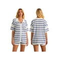thumbnail image 3 of FOCUSNORM Women Pajamas Set 2 Pieces Loungewear Suits Stripe Contrast Color Button Crochet Knit Tops and Shorts Lounge Sets, 3 of 9