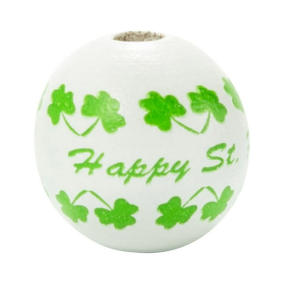 30Pcs St. Patrick's Day Wooden Beads,Round Shapes & Clover Pattern ,Farmhouse Polished Round Beads for Patrick Day DIY Crafts Garland Home Party Decor Ornaments Gifting