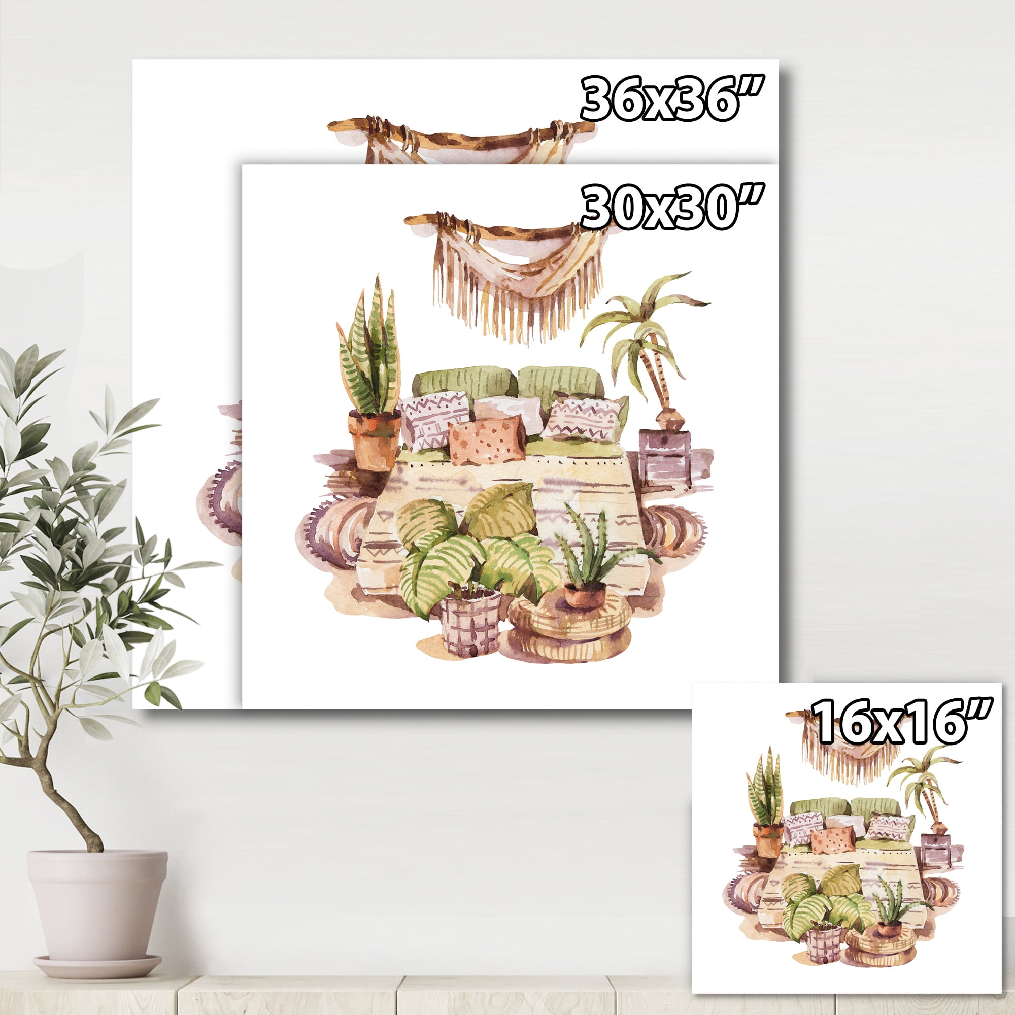 Designart ' Indoor House Plants Urban Jungle in Flowerpots IV ' Traditional Canvas Wall Art Print