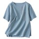 thumbnail image 3 of TaTaai Women's Crew Neck Short Sleeve Linen Embroidered Vintage Loose Casual Tops Soft Lightweight Stylish Blouses for Daily Street Office Outfits Gift, 3 of 6