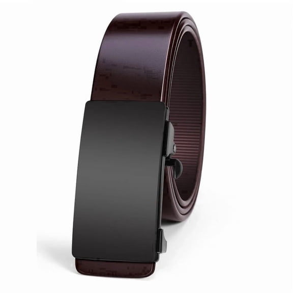 Catelles Dark Brown Toothless Automatic Buckle Dress Leather Belt for Men, Adjustable Buckle, Elasticity Belt&Waist Size 44 Width 1.38 inches
