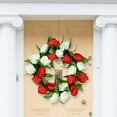 thumbnail image 5 of 16 inch Tulip Wreath Door Wreath, Artificial Flower Tulip Floral Twig Door Wreath Spring Autumn Wreath for Front Door Mother Day’s Wreath Thanksgiving Day New Year Wreath, 5 of 10