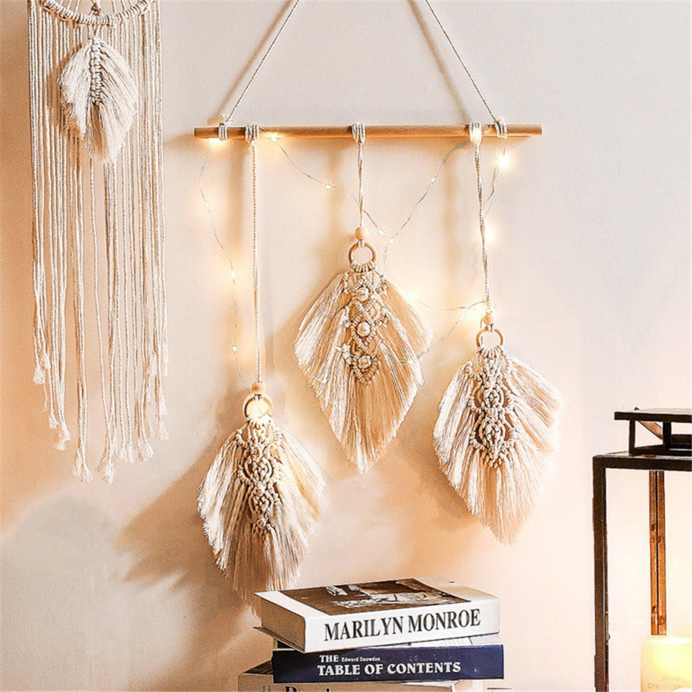 Macrame wall hanging with natural wooden woven tapestry boho home decor baby shower gift