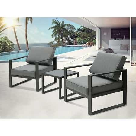 Superjoe 3 Pcs Outdoor Patio Furniture Sets Aluminum Frame Patio Chairs Conversation Set with Coffee Table Gray
