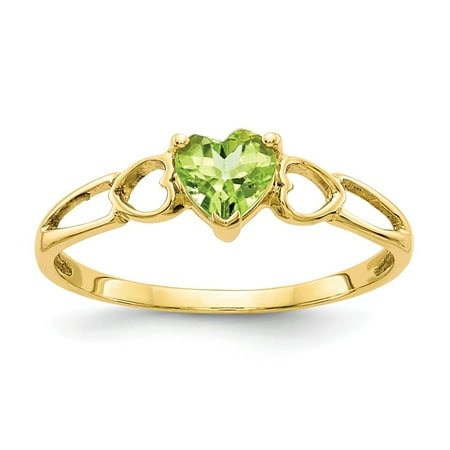 Gold Peridot Heart - 10K Yellow Gold Genuine Peridot August Birthstone Heart Ring, Size 6 MSRP $176
