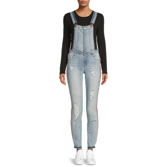 Dollhouse Junior's Varsity Stripe Denim Overalls