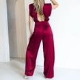 thumbnail image 4 of PiGOGI Women's Satin Jumpsuit - Stand Up Collar Sleeveless Wide Leg Romper, Backless Elegant Outfit for Party & Evening Wine XS, 4 of 5