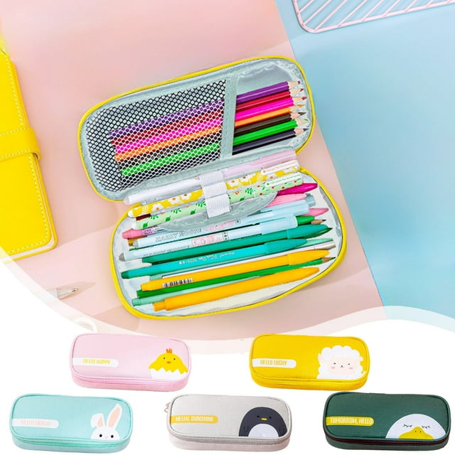 JASKFLY Oxford Cloth Pencil Case Large Capacity Multi Layer Stationery Storage Box with Oxford Cloth, Light Blue
