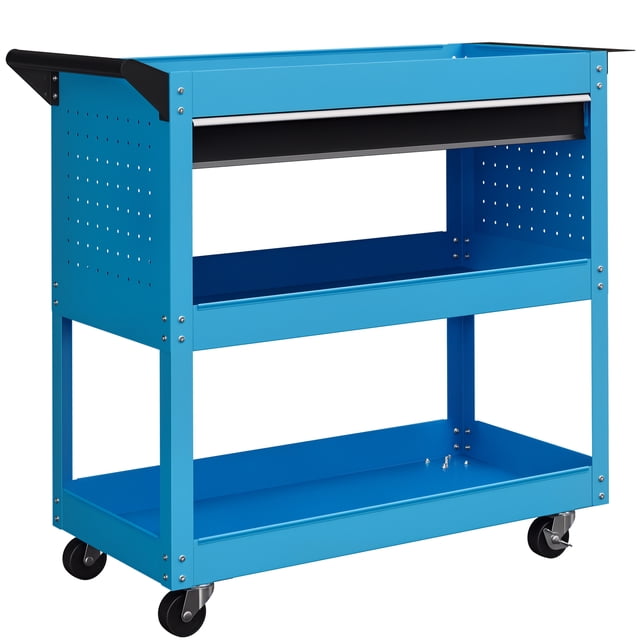 HOMCOM Rolling Tool Cart with Wheels Storage Trays for Garage Warehouse Blue