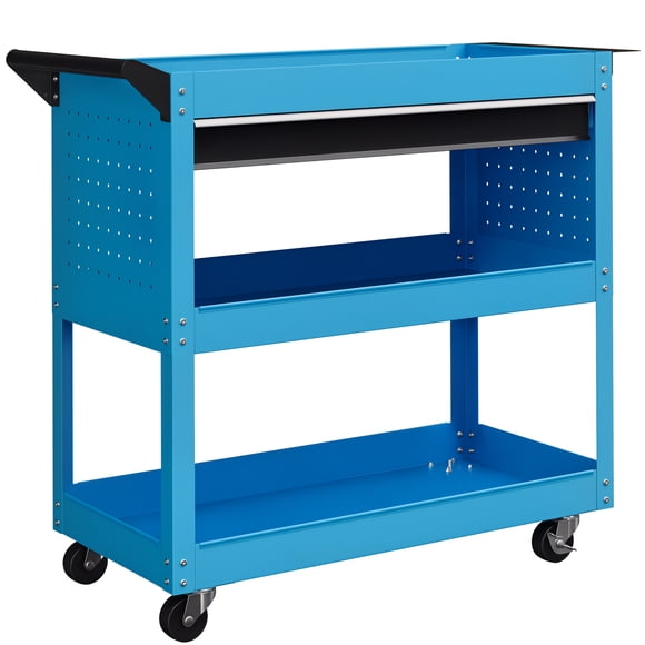 HOMCOM Chariot à Outils Roulant avec Roues Plateaux de Rangement pour Garage Entrepôt Bleu
