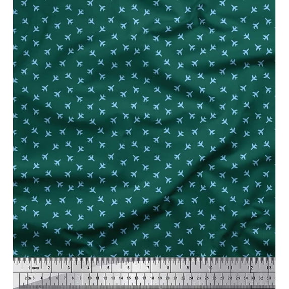 Soimoi Cotton Duck Fabric Airplane Shirting Print Fabric by Yard 56 Inch Wide