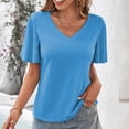 thumbnail image 3 of TKLPEHG Tops for Women Trendy Casual Short Sleeve T Shirts Summer Solid Color Loose V Neck Tshirt Lightweight Going Out Tops Blouse(Sky Blue,M), 3 of 4