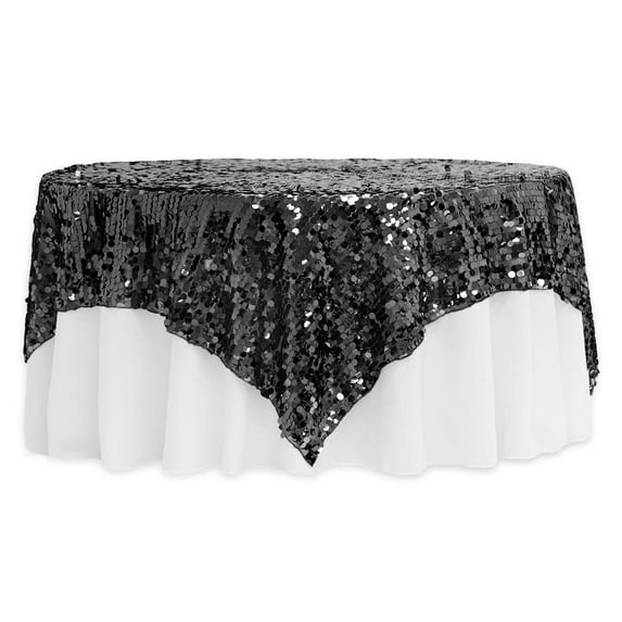 1 Pc, Large Payette Sequin Table Overlay Topper 90"X90" Square - Black For Wedding, Baby Shower, Quinceanera/Sweet 16, New Years Bash, Anniversary Party