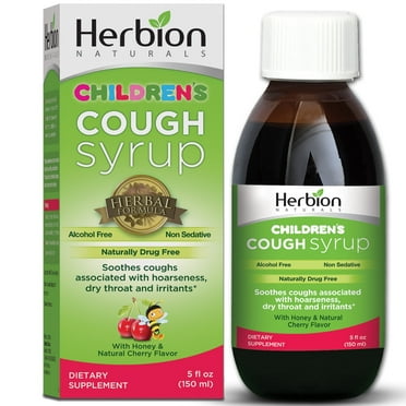 Herbion Naturals Cough Syrup for Children - 5 FL Oz - Good Tasting Supplement with Natural Honey & Cherry Flavor, Helps Relieve Cough, Promotes Healthy Lung Function - For Kids 13 Months and above.