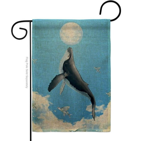 Breeze Decor G120269-DB Flying Whale Animals Sea Creature 13 x 18.5. in. Double-Sided Decorative Horizontal House Garden Flag for Decoration Banner Yard Gift