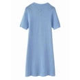 thumbnail image 5 of Knitted Dress Women'S Elegant Short Sleeves Round Neck Fake Pockets Single Breasted A-Line Dress Sky Blue L, 5 of 8