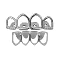 thumbnail image 3 of Parrillas chapadas en dieciocho , 4 colmillos, conjunto inferior, cara abierta, colmillos, rejilla, joker, rock, joyería de disfraz Plata Yinane Tapas de dientes bucales, 3 of 5