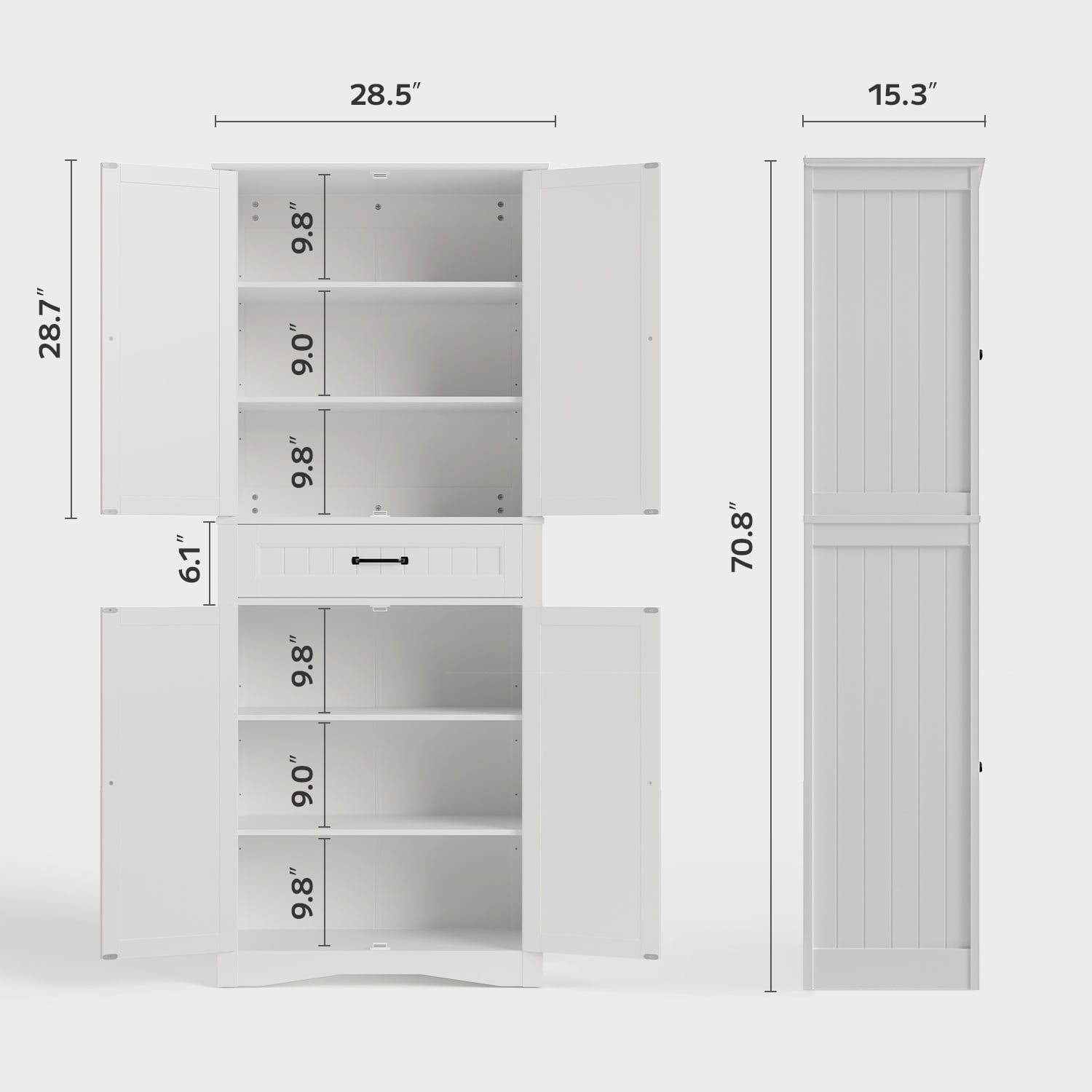 Asofer 71'' Modern Pantry Storage Cabinet with Doors and Adjustable Shelves for Kitchen, Living Room, White