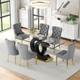 thumbnail image 2 of 7-Piece 70" Glass Dining Table Set, Tempered Glass Top with OC Shape Frame & Stainless Steel Base, 6 Velvet Chairs with Stainless Steel Legs, 2 of 7