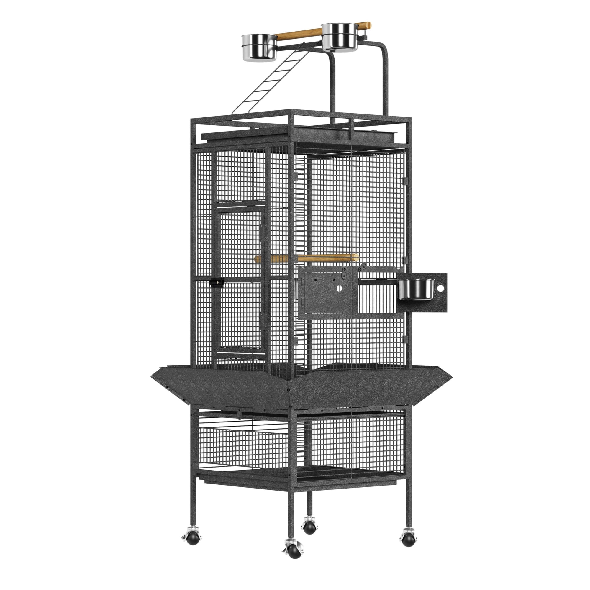 Spacious 61-Inch Metal Bird Cage for Parrots – Playtop, Rolling Stand, Feed Bowls – Ideal for Parakeets, Conures, Cockatiels, Cockatoos, Pigeons – Exploding Silver Color Finish