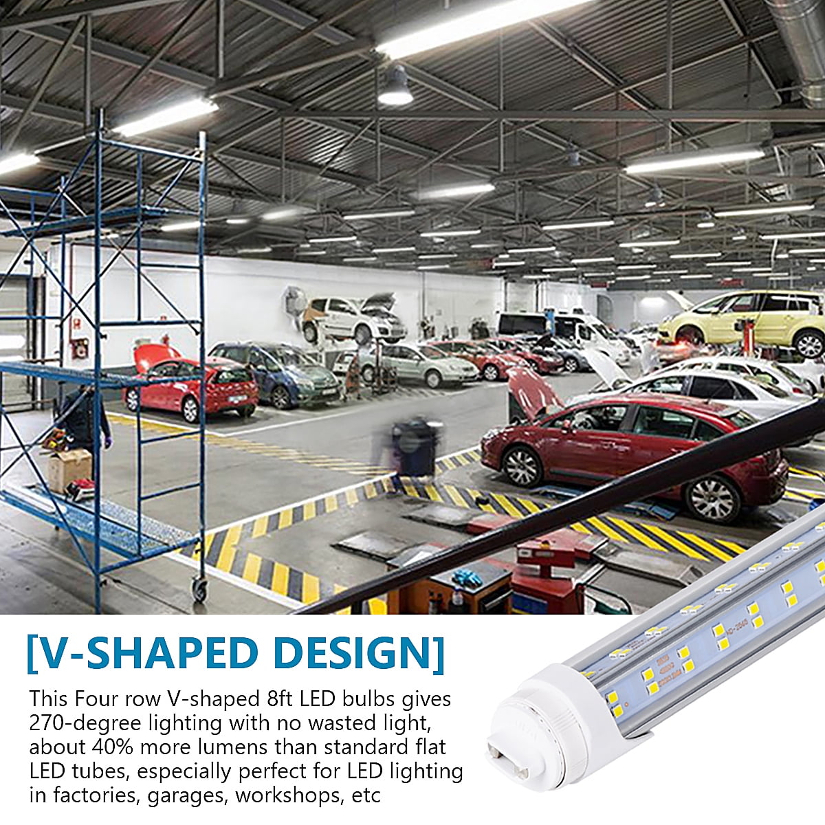 10 PCS-T8 T10 T12 LED Tube Light, 8 foot , 150W Rotate V Shaped, R17D/HO 8FT LED Bulb ,6000K Cold White, 18800LM, Clear Cover, (Replacement for F96T12/CW/HO 250W), Ballast Bypass,Dual-End Powered